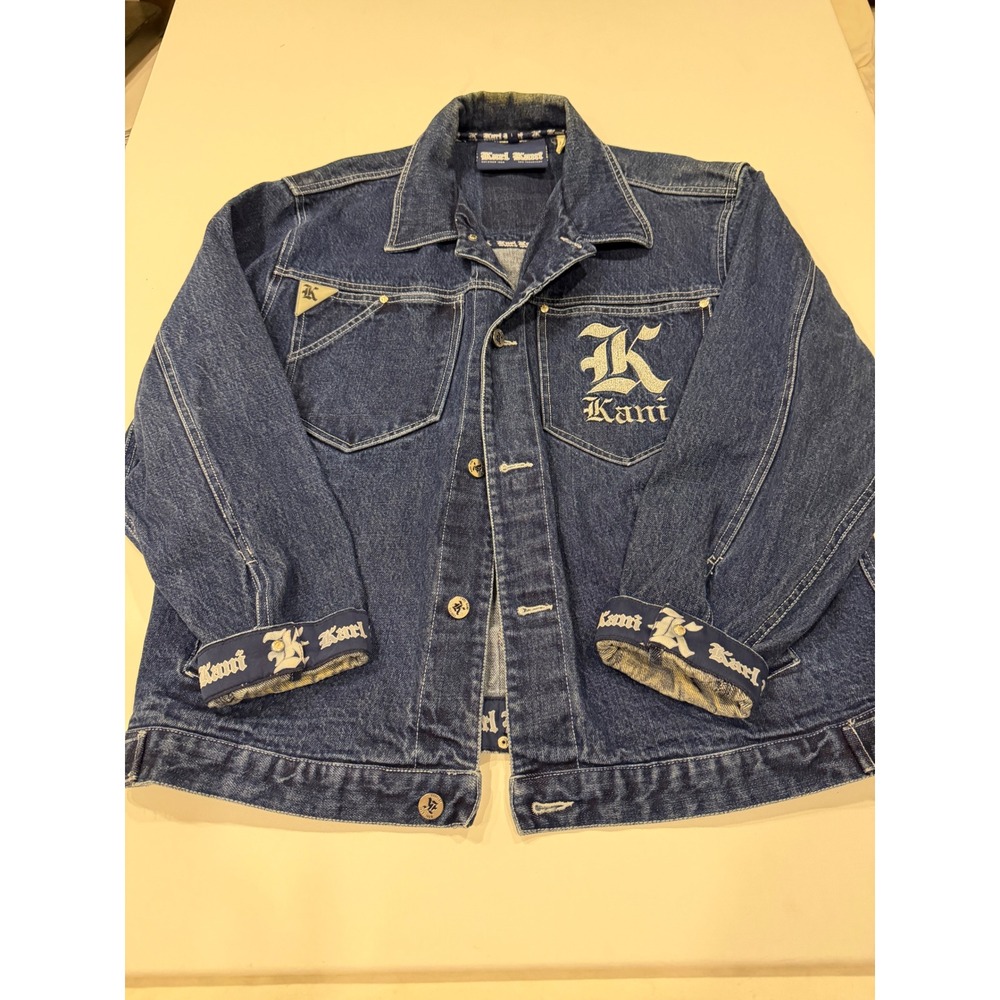 Vintage Karl Kani Denim Jacket L Embroidered Baggy Hip Hop Rap Y2K Rare
